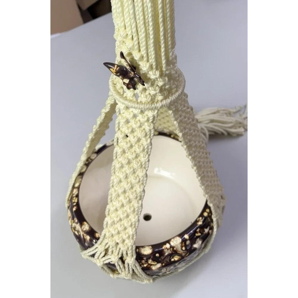 Vintage Macrame Boho Cream Hanging‎ Plant Pot Holder 67